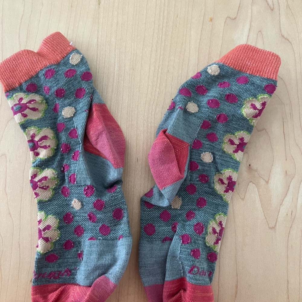 Women’s Darn Tough Medium Color-Block & Stripe Crew Socks - Pink, Blue, Purple - Picture 6 of 7